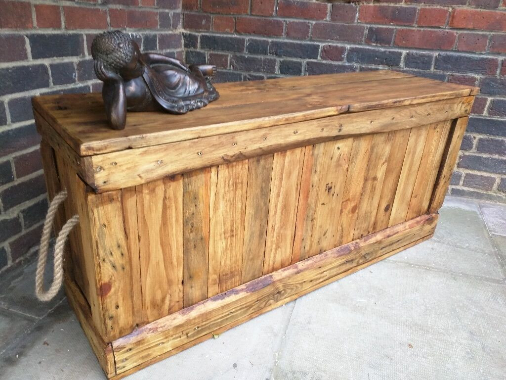 Rustic Wood Storage Bench
 Long rustic trunk bench wine storage chest Handcrafted