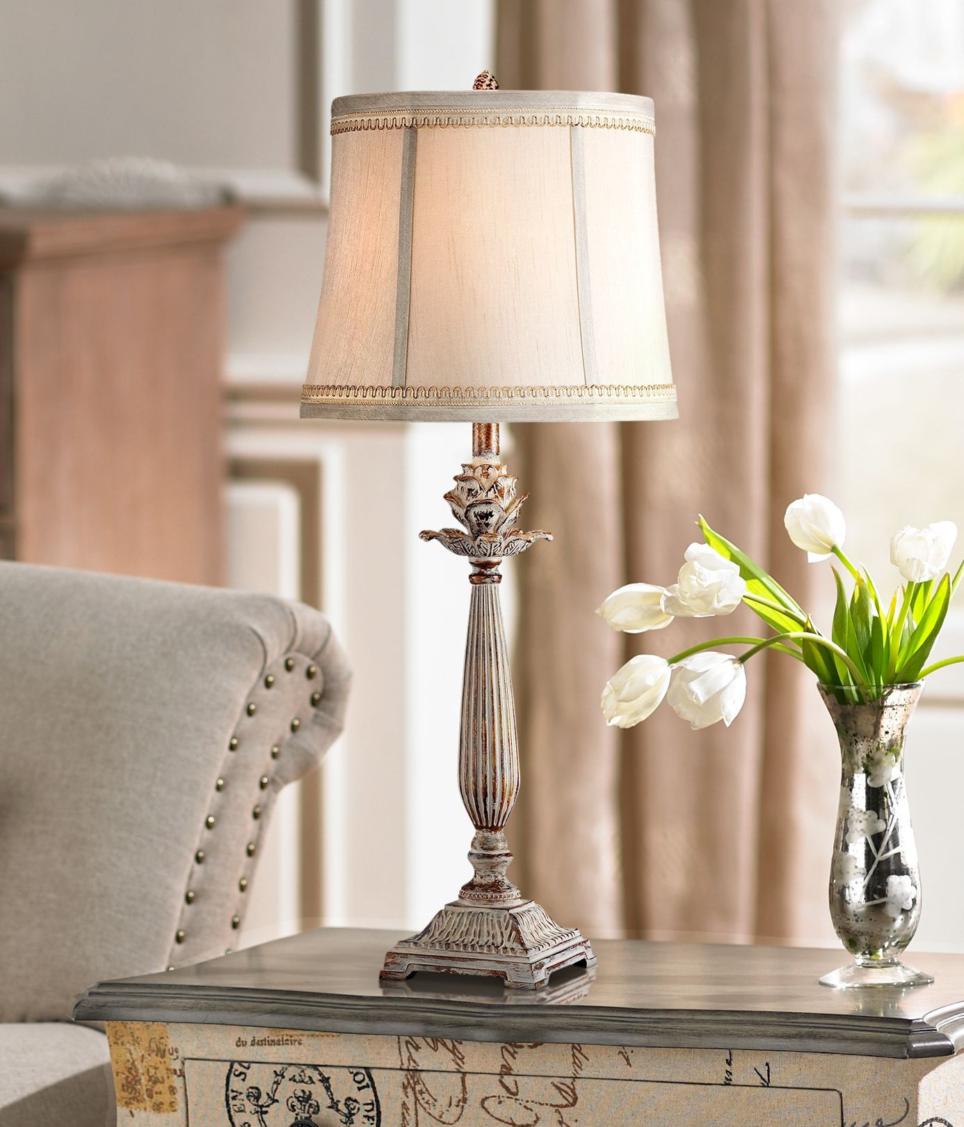 Shabby Chic Bedroom Lamp
 Regency Hill Shabby Chic Table Lamp Antique White Washed
