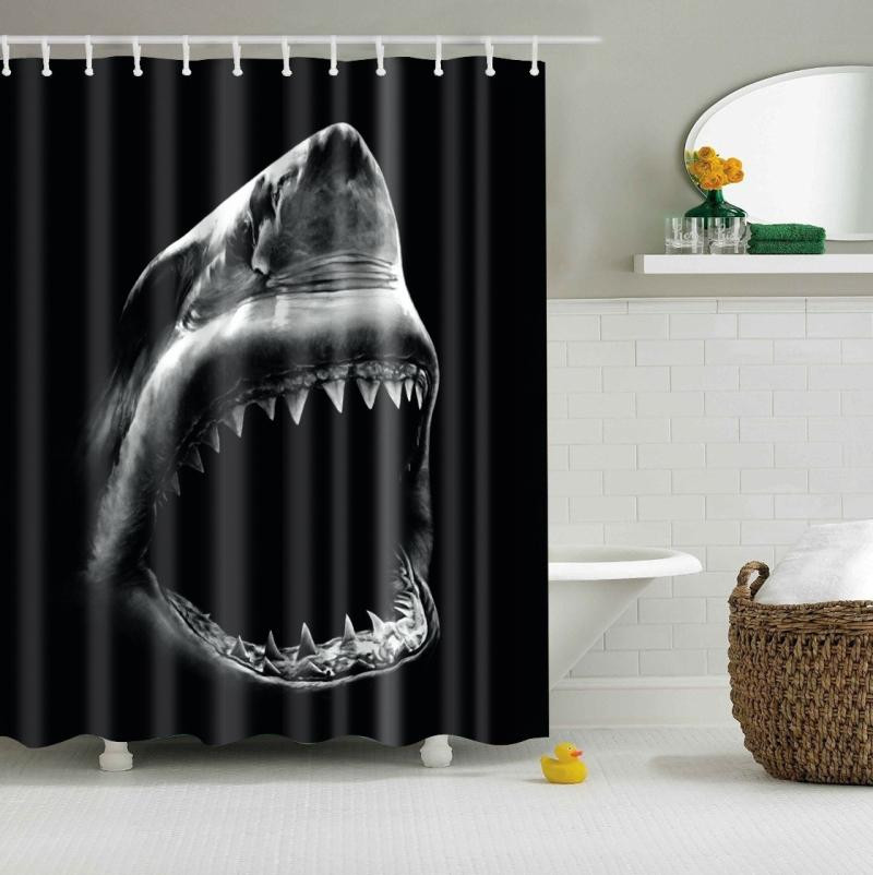 Shark Bathroom Decor
 Shark Jaws Shower Curtain Black and Grey Bath Decor