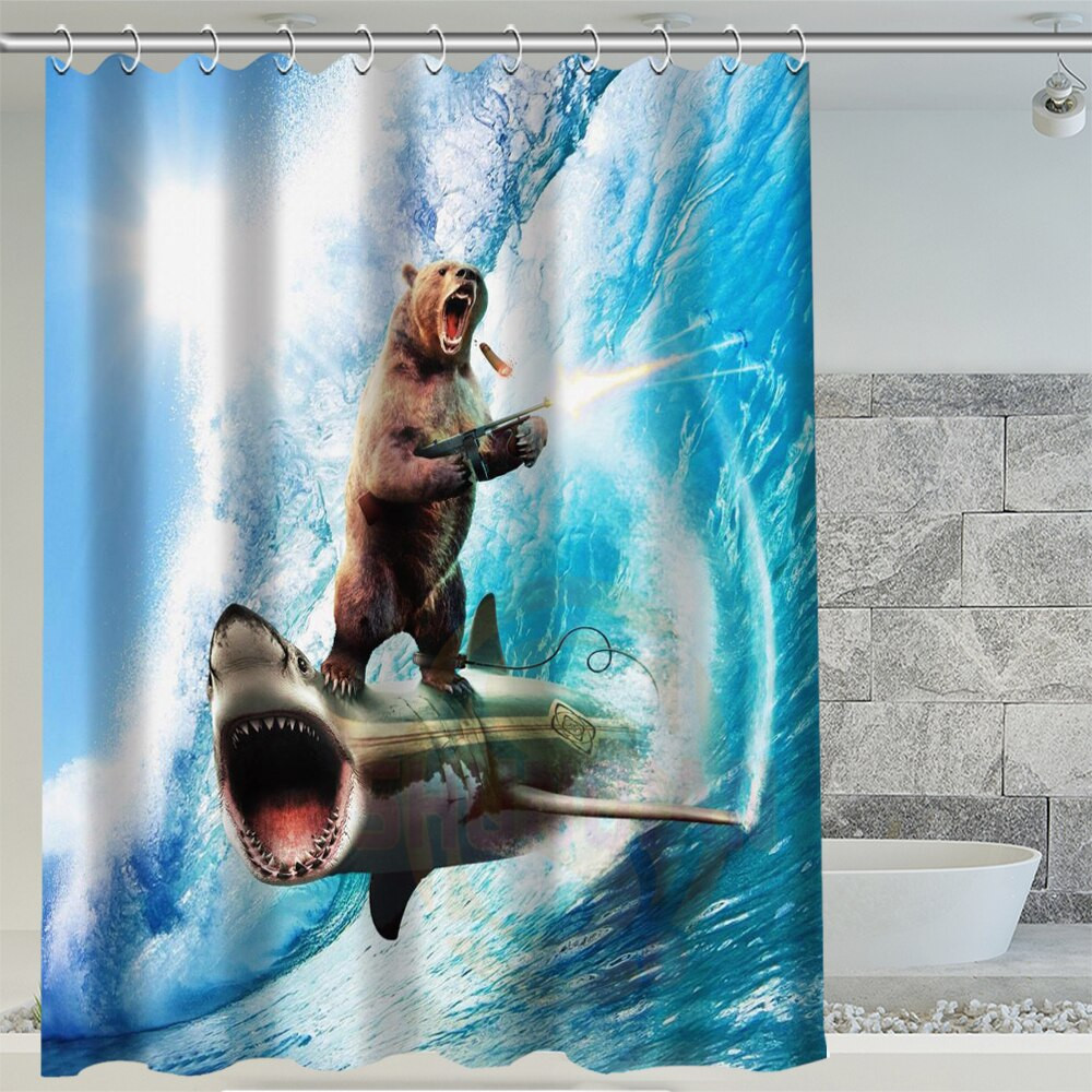 Shark Bathroom Decor
 H P 235 Hot Sale bear riding shark Custom waterproof