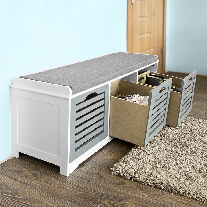 Shoe Storage Bench With Cushion
 SoBuy Storage Bench with 3 Drawers Shoe Cabinet with Seat