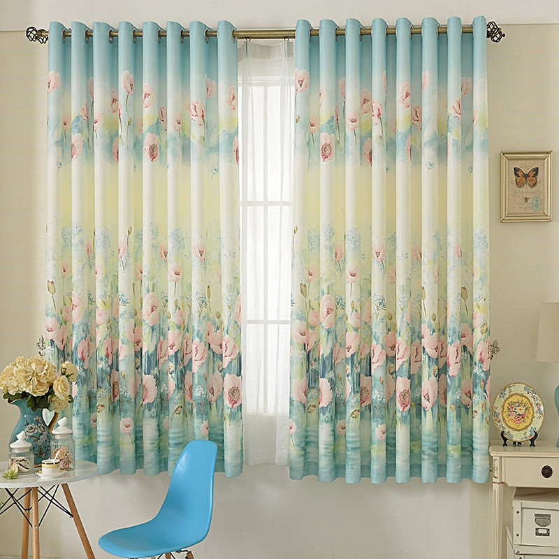 Short Living Room Curtains
 Chinese Printed Floral Short Blackout Curtain for Living