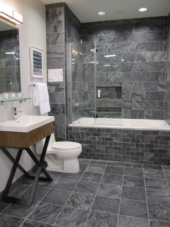 Slate Tile Bathroom Floor
 Polished Slate Tiles Contemporary bathroom Sherwin