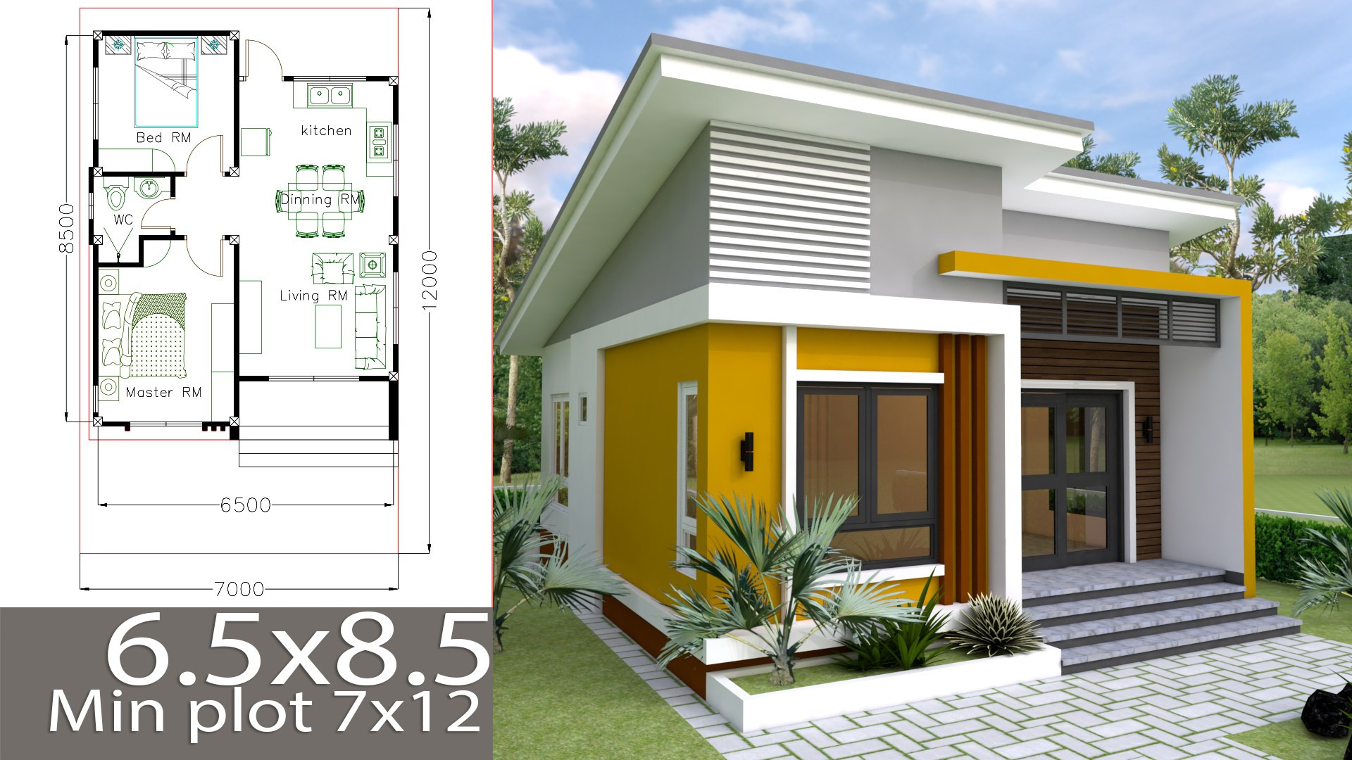 Small 2 Bedroom House
 House Plans 6 5x8 5m with 2 Bedrooms SamHousePlans