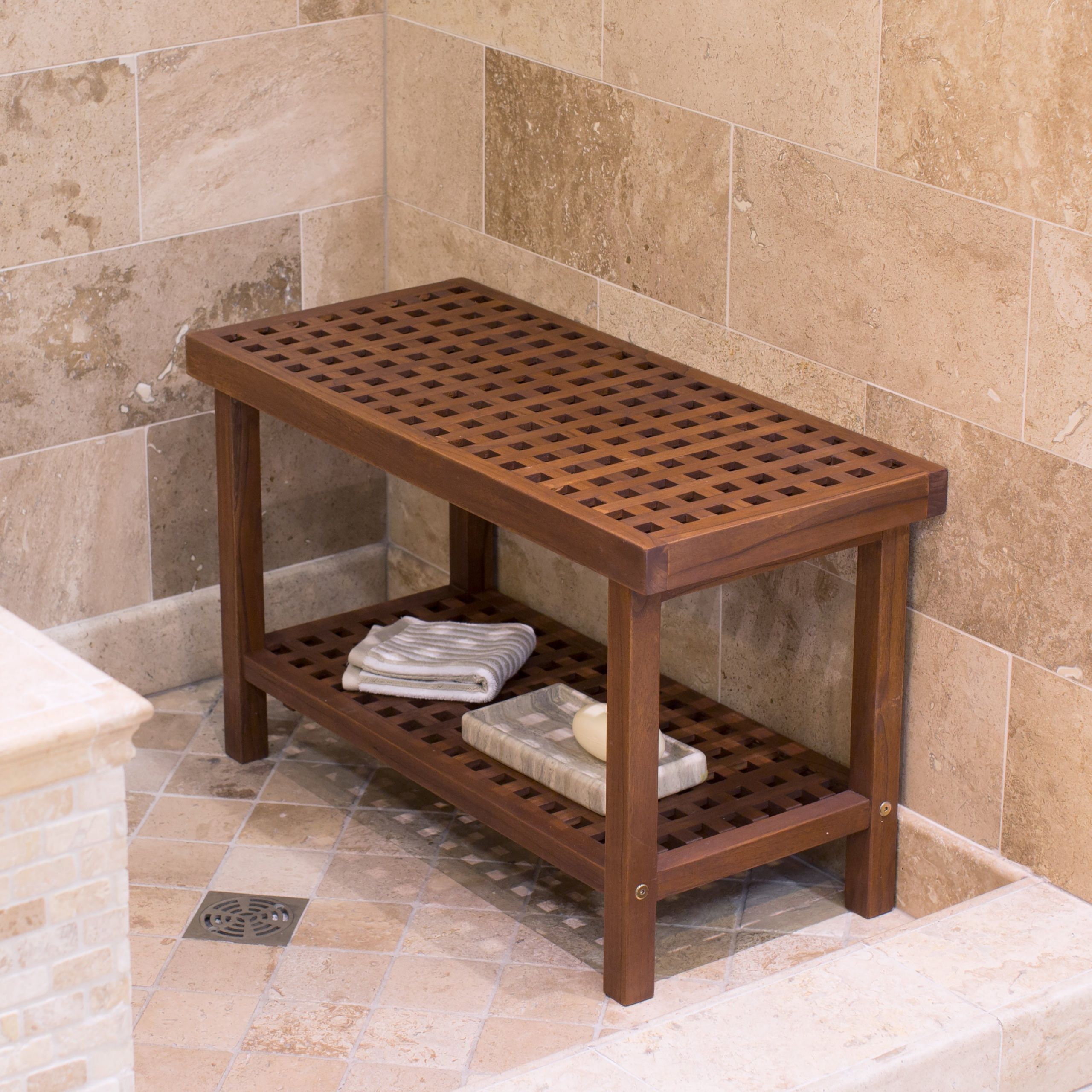 Small Bench For Bathroom
 Belham Living Lattice Teak Shower Bench Bathtub & Shower