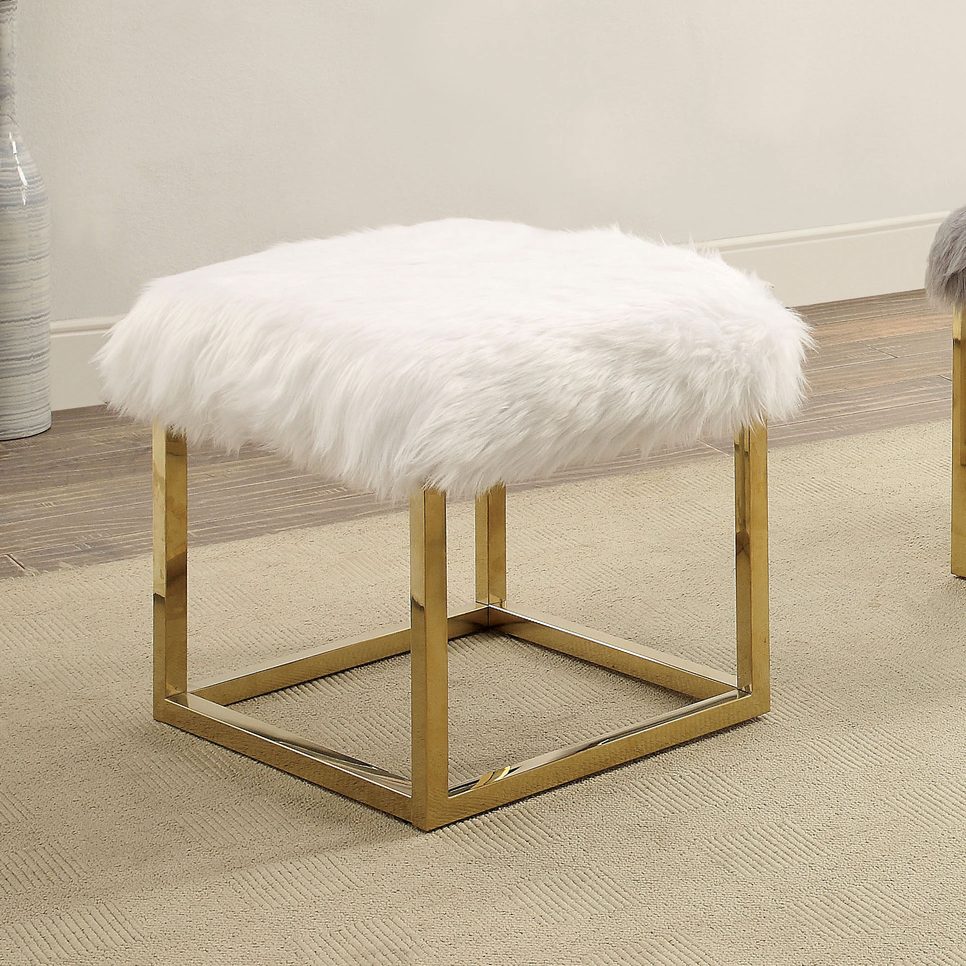 Small Bench For Bedroom
 Contemporary Faux Fur Small Bench White Home Bedroom