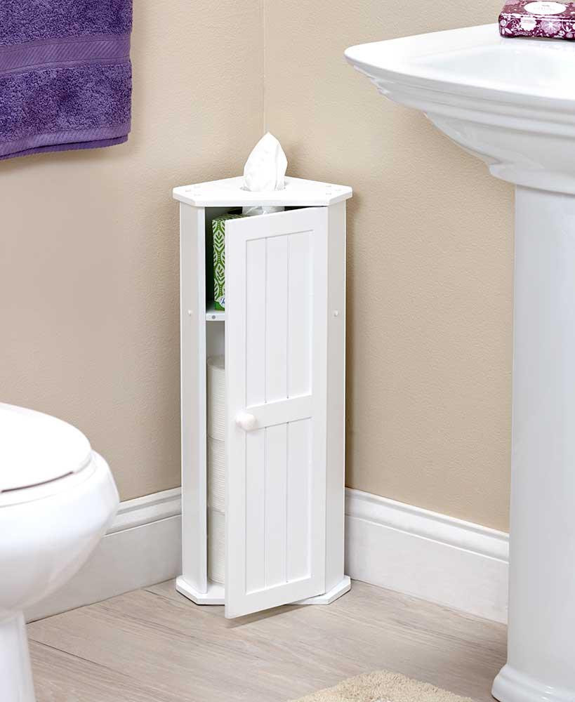 Small Corner Cabinet For Bathroom
 WHITE Bathroom Corner Cabinet Toilet Paper Roll Kleenex