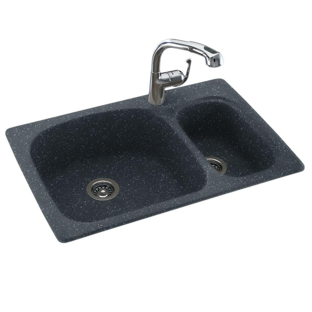 Small Double Kitchen Sink
 Swan Drop In Undermount Solid Surface 33 in 1 Hole 70 30