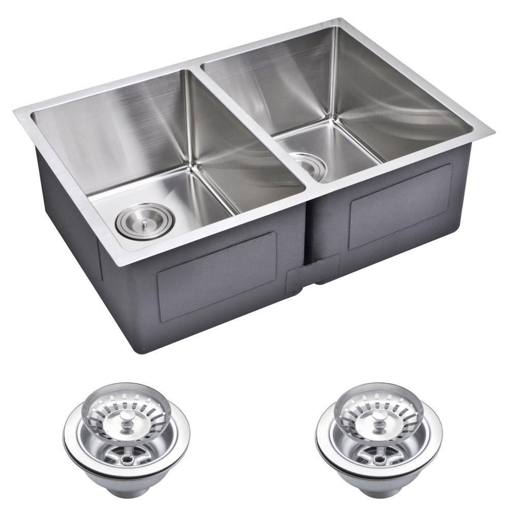 Small Double Kitchen Sink
 Water Creation Undermount Small 27 in 0 Hole Double Bowl