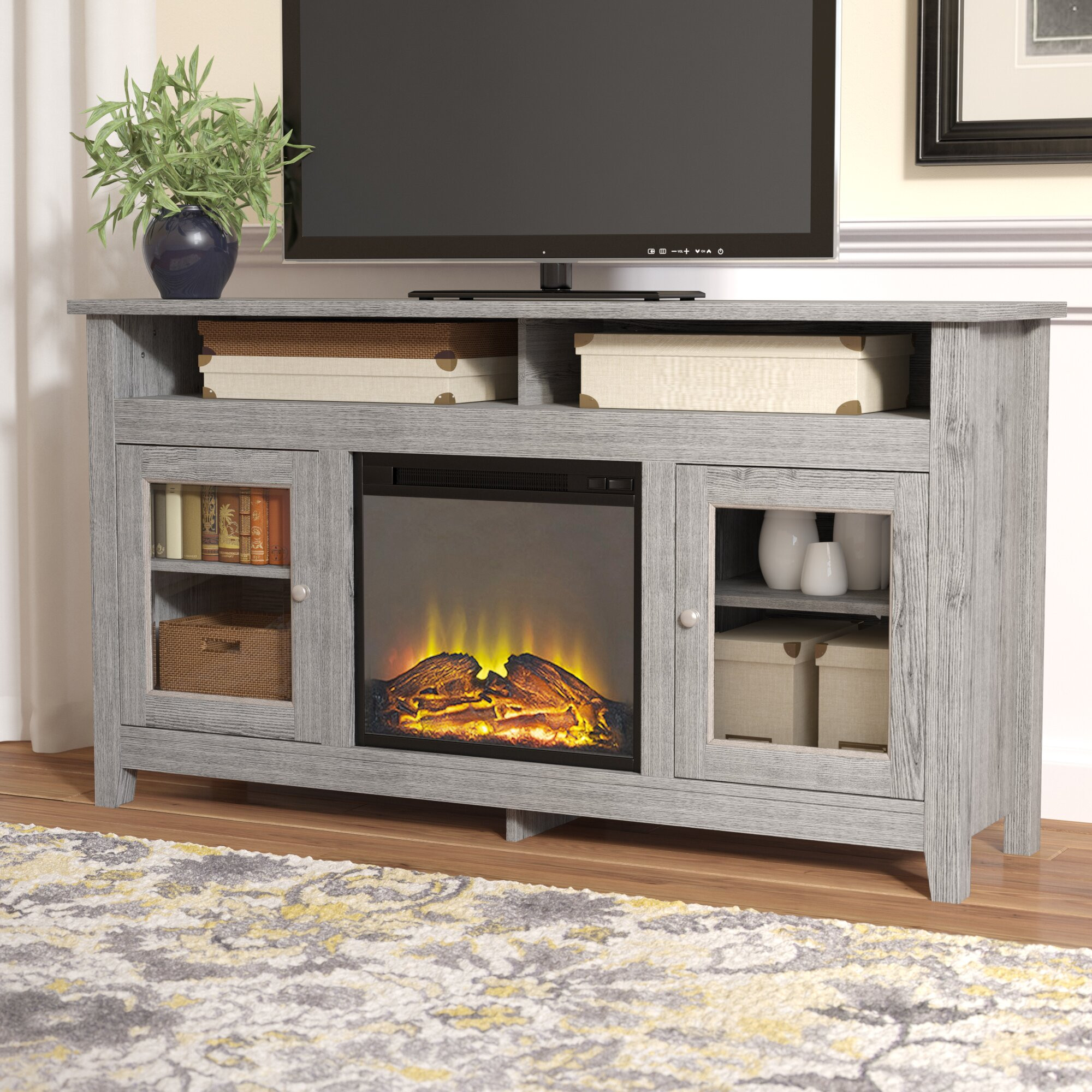 Small Electric Fireplace Tv Stand
 Darby Home Co Isabel Highboy TV Stand with Electric