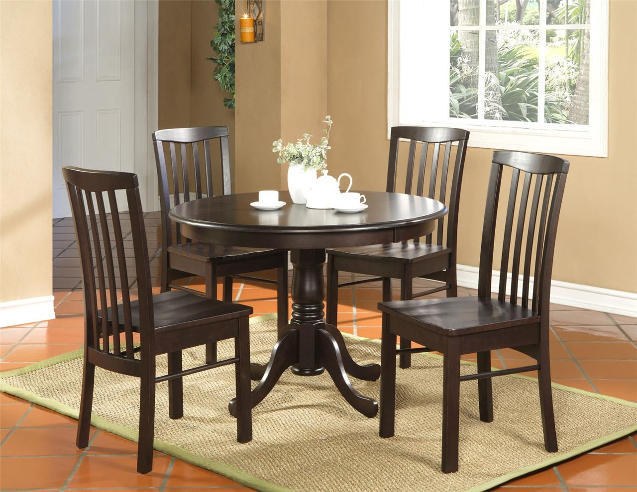 Small Kitchen Table For 4
 5PC ROUND KITCHEN DINETTE SET TABLE AND 4 CHAIRS WALNUT