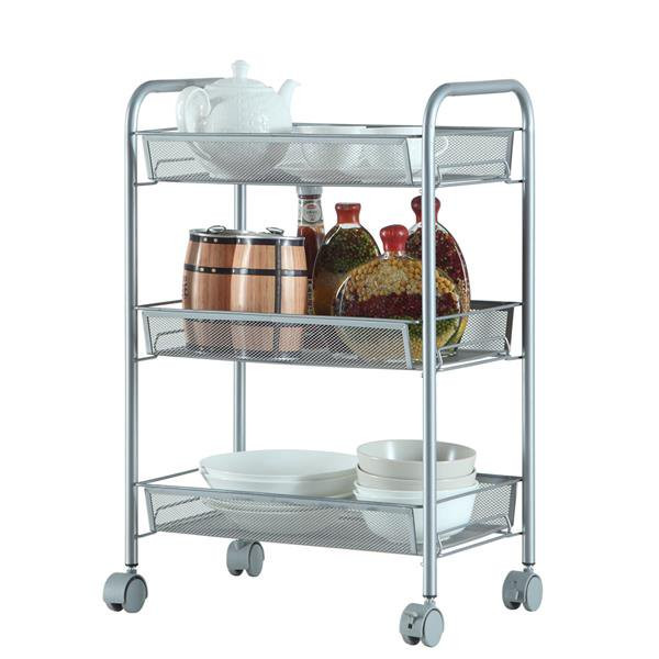 Small Kitchen Utility Cart
 Metal Mesh 3 Tier Small Storage Rolling Utility Cart with