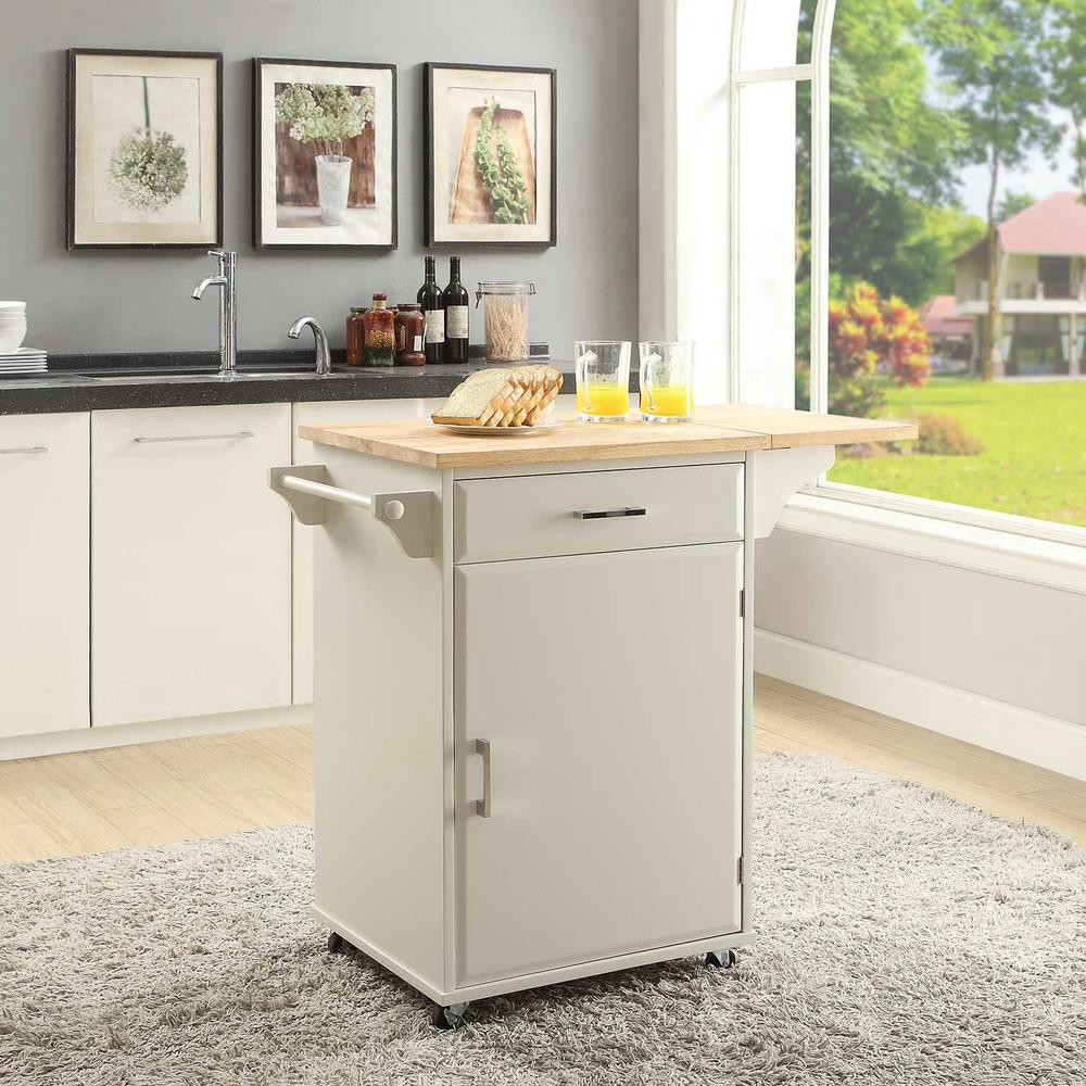 Small Kitchen Utility Cart
 USL Townville Polar White Small Kitchen Cart with Drop