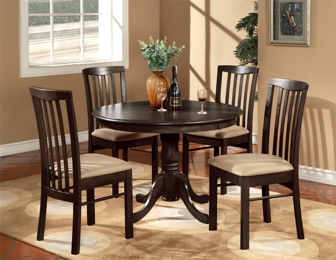 Small Round Kitchen Table Set
 dark wood round counter height kitchen table and 4 chirs