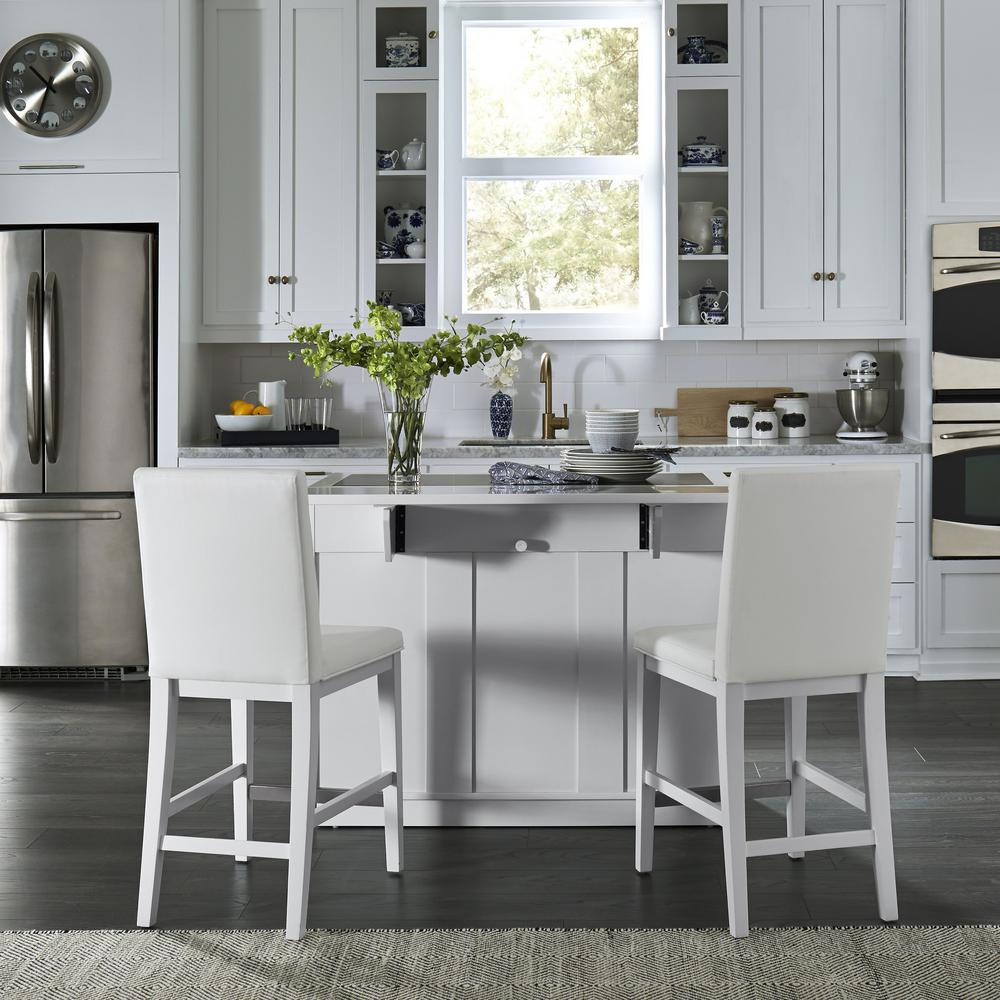 Small White Kitchen Island
 Home Styles Linear White Kitchen Island and 2 Bar Stools