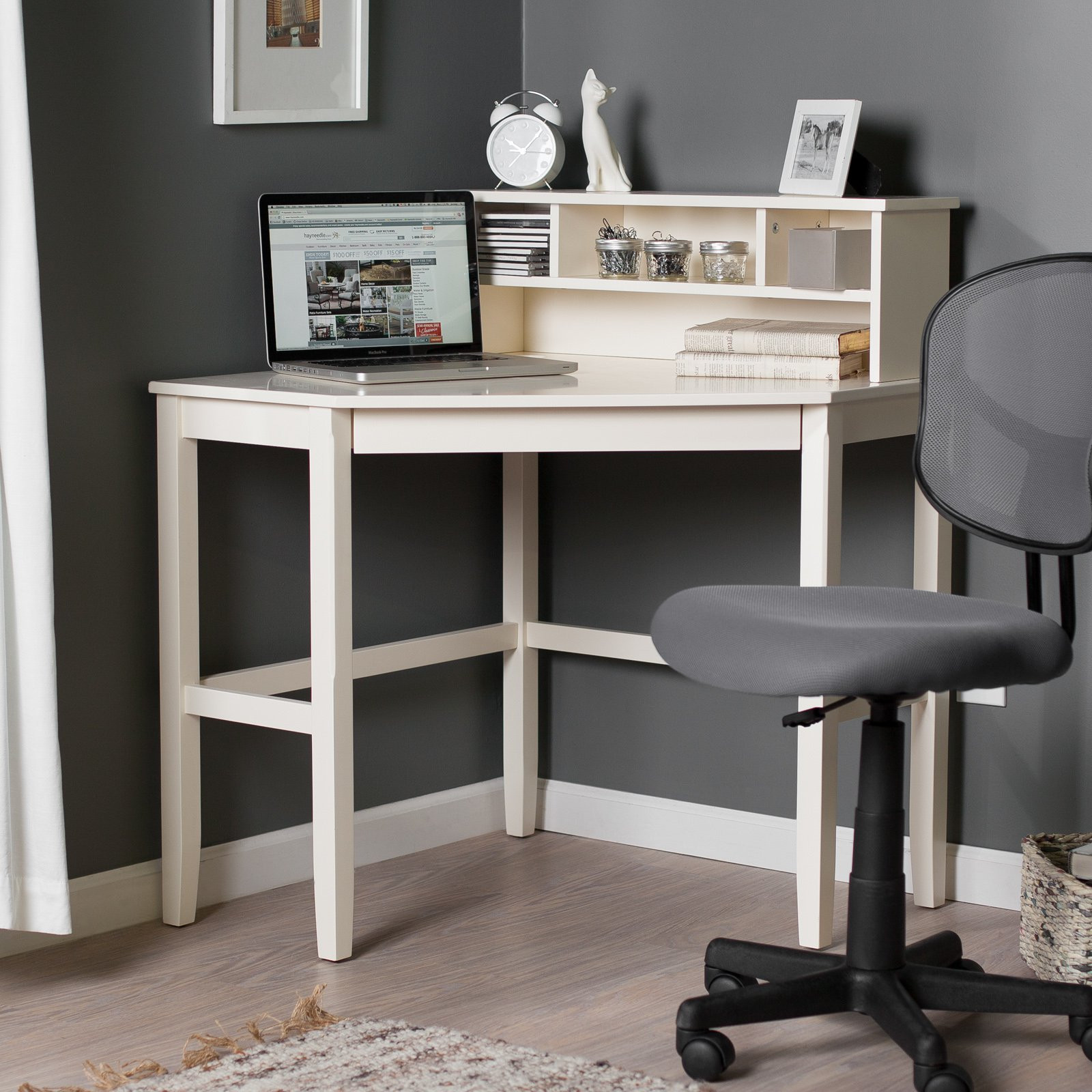 Small Writing Desk For Bedroom
 Corner Laptop Writing Desk with Optional Hutch Vanilla
