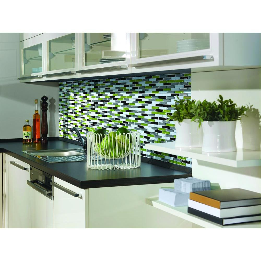 Smart Tiles Kitchen Backsplash
 Smart Tiles Murano Verde 10 20 in W x 9 10 in H Peel and