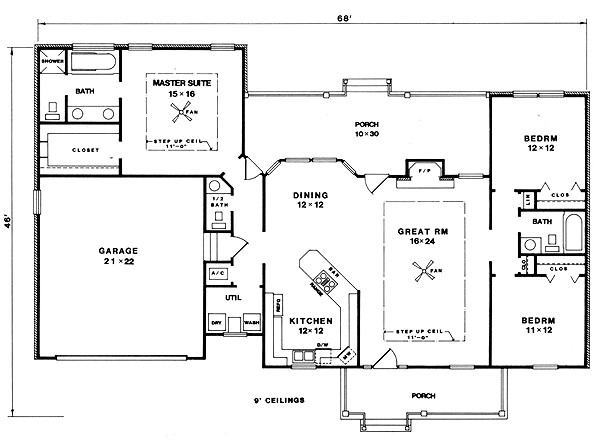 Split Master Bedroom Floor Plans
 Isolated Master Suite 3414VL