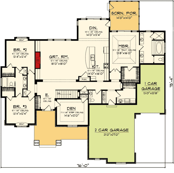 Split Master Bedroom Floor Plans
 Split Bedroom Ranch Home Plan AH