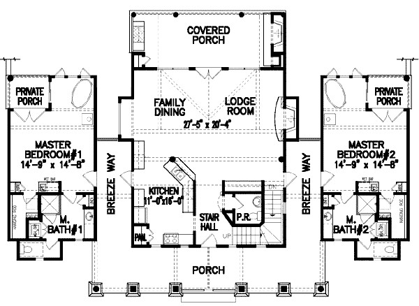 Split Master Bedroom Floor Plans
 Plan GE Split Suite Vacation Home Plan