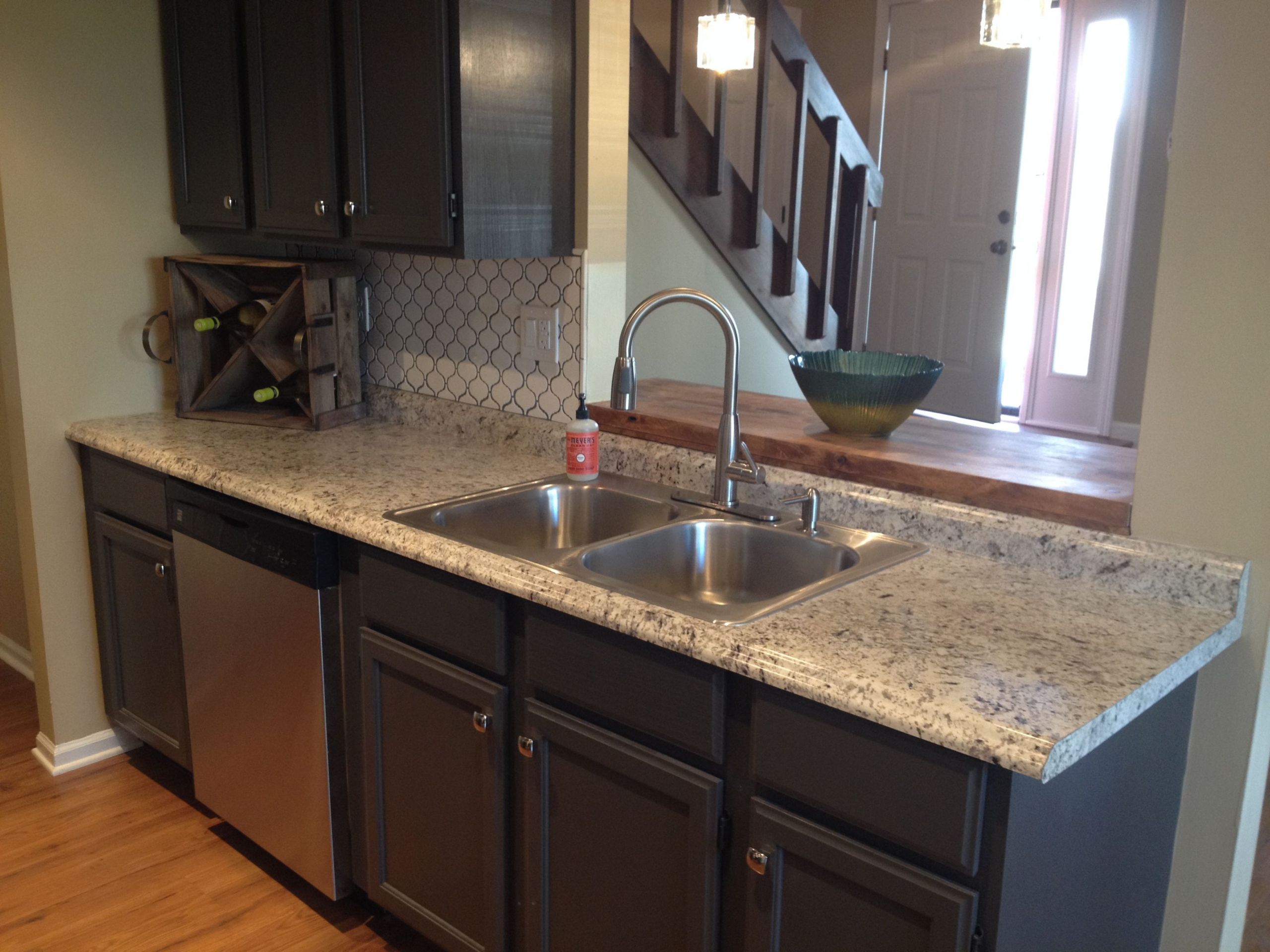 Spray Paint Kitchen Countertops
 Dressed up this distressed kitchen by spray painting the