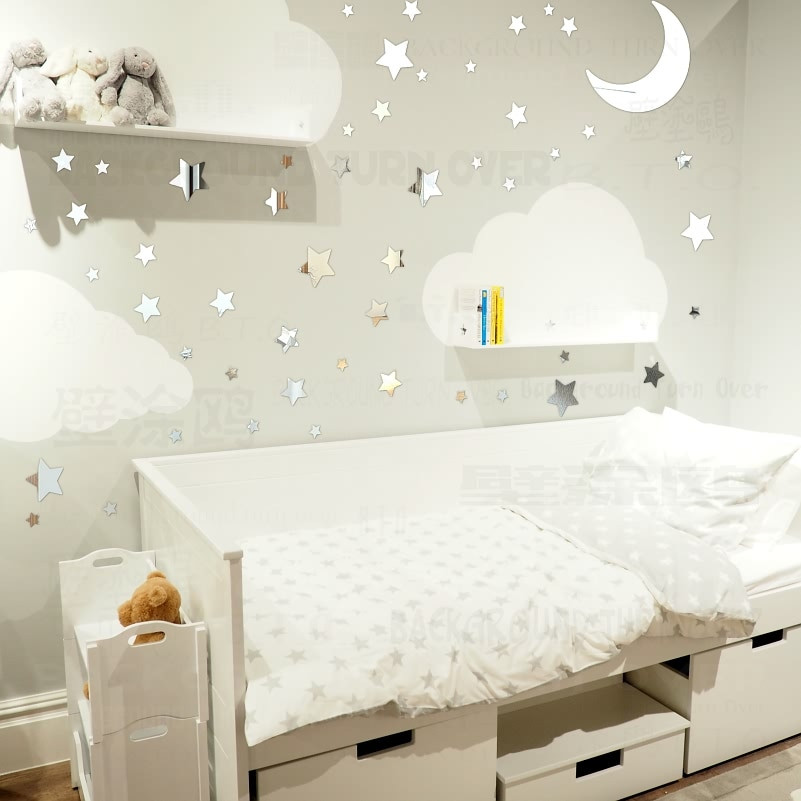 Stars For Kids Room
 DIY 65pcs Twinkle Stars Moon Decorative Mirror Wall