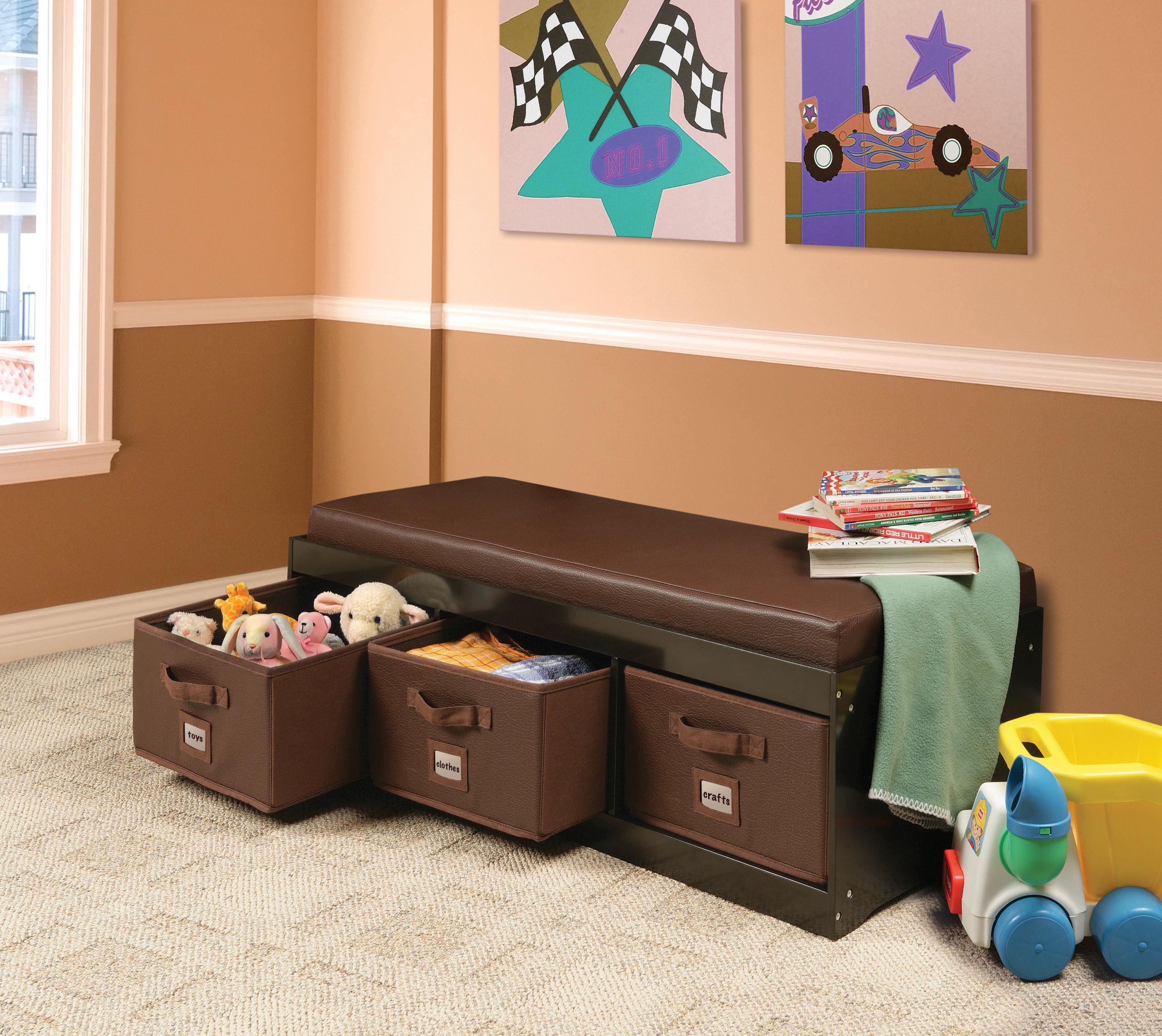 Storage Bench For Kids Room
 Amazon Kid s Cushioned Storage Bench with 3 Basket