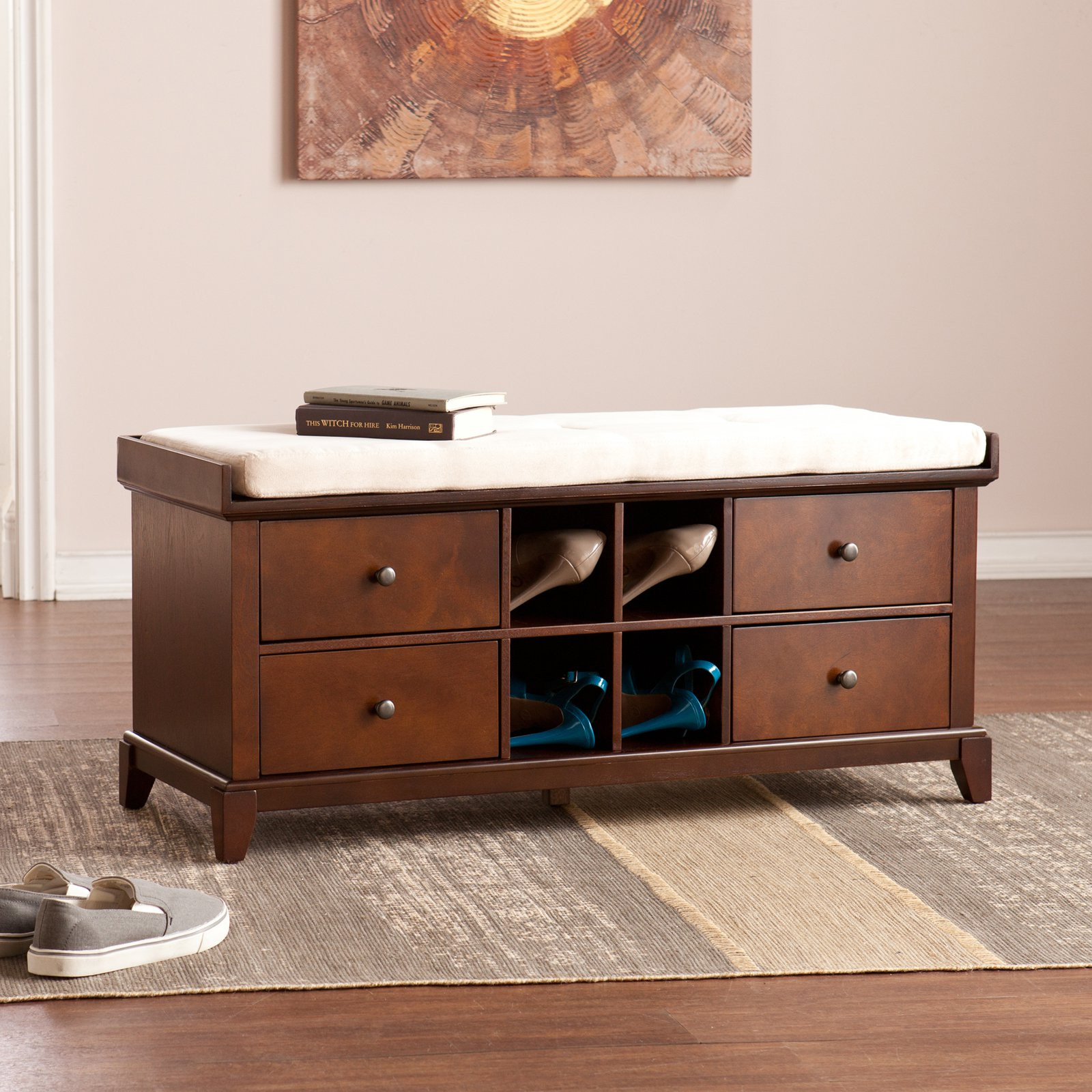 Storage Bench With Cushion
 Southern Enterprises Hulen Shoe Storage Bench with Cushion