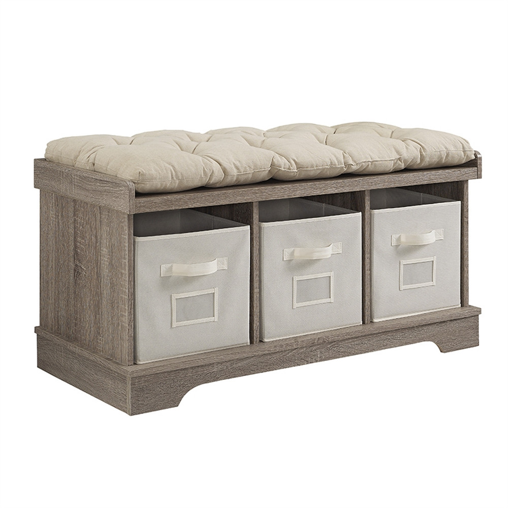 Storage Bench With Cushion
 42" Wood Storage Bench with Totes and Cushion Driftwood