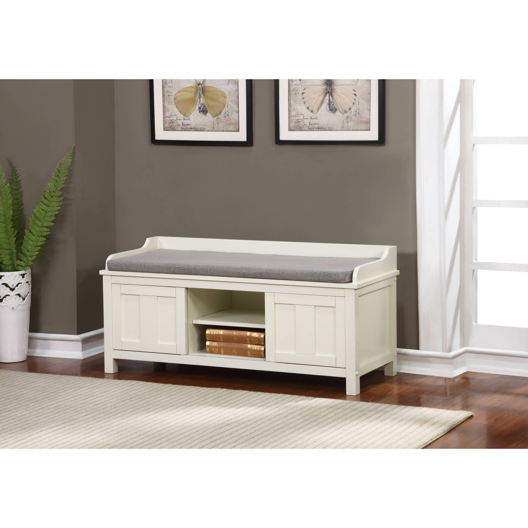 Storage Bench With Doors
 Linon Lakeville 45" Antique White Storage Bench with