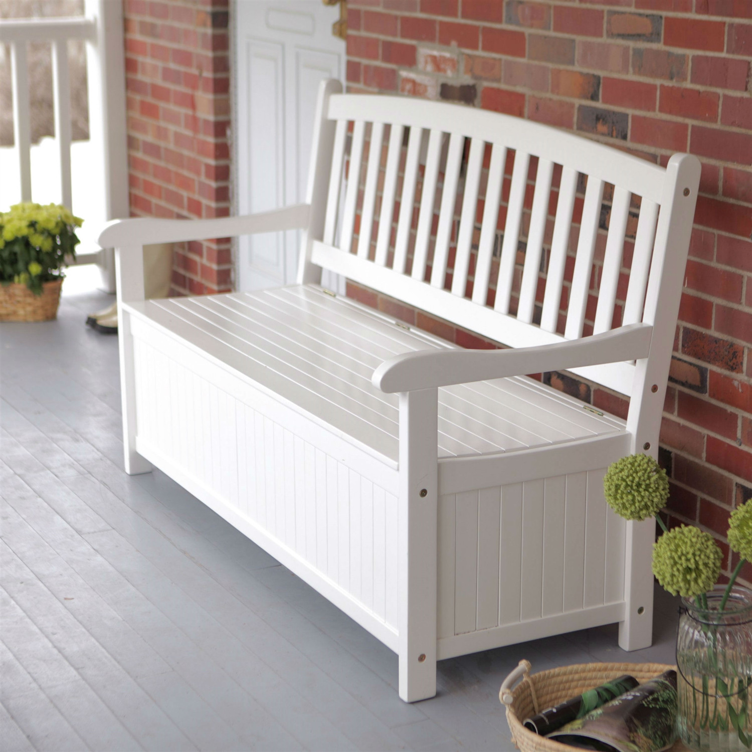 Storage Benches White
 White Wood 4 Ft Outdoor Patio Garden Bench Deck Box with