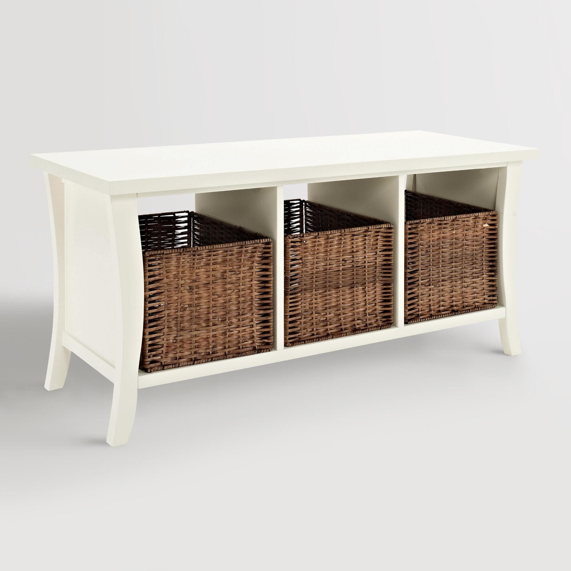 Storage Benches White
 White Wood Cassia Entryway Storage Bench with Baskets