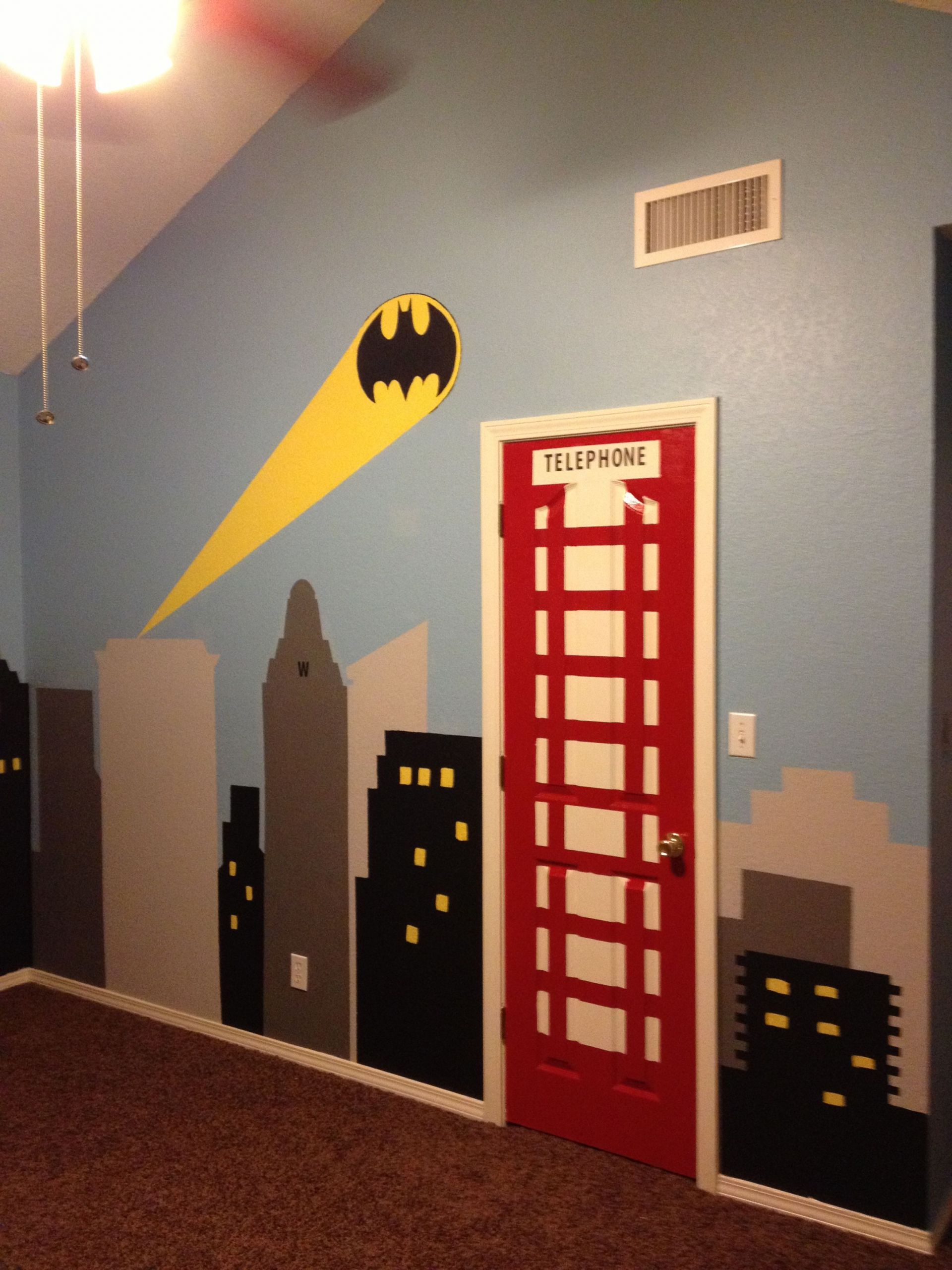 Superheroes Bedroom Decor
 My sons new superhero room with Batman light signal