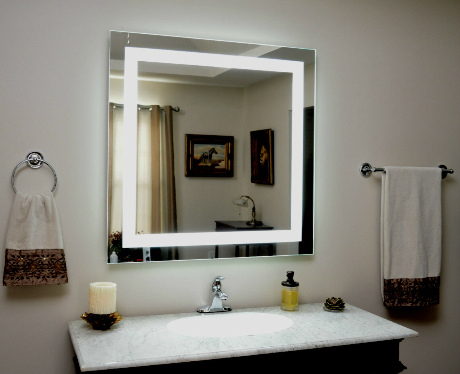Tall Bathroom Mirror
 MAM 36" wide x 32" tall lighted vanity mirror