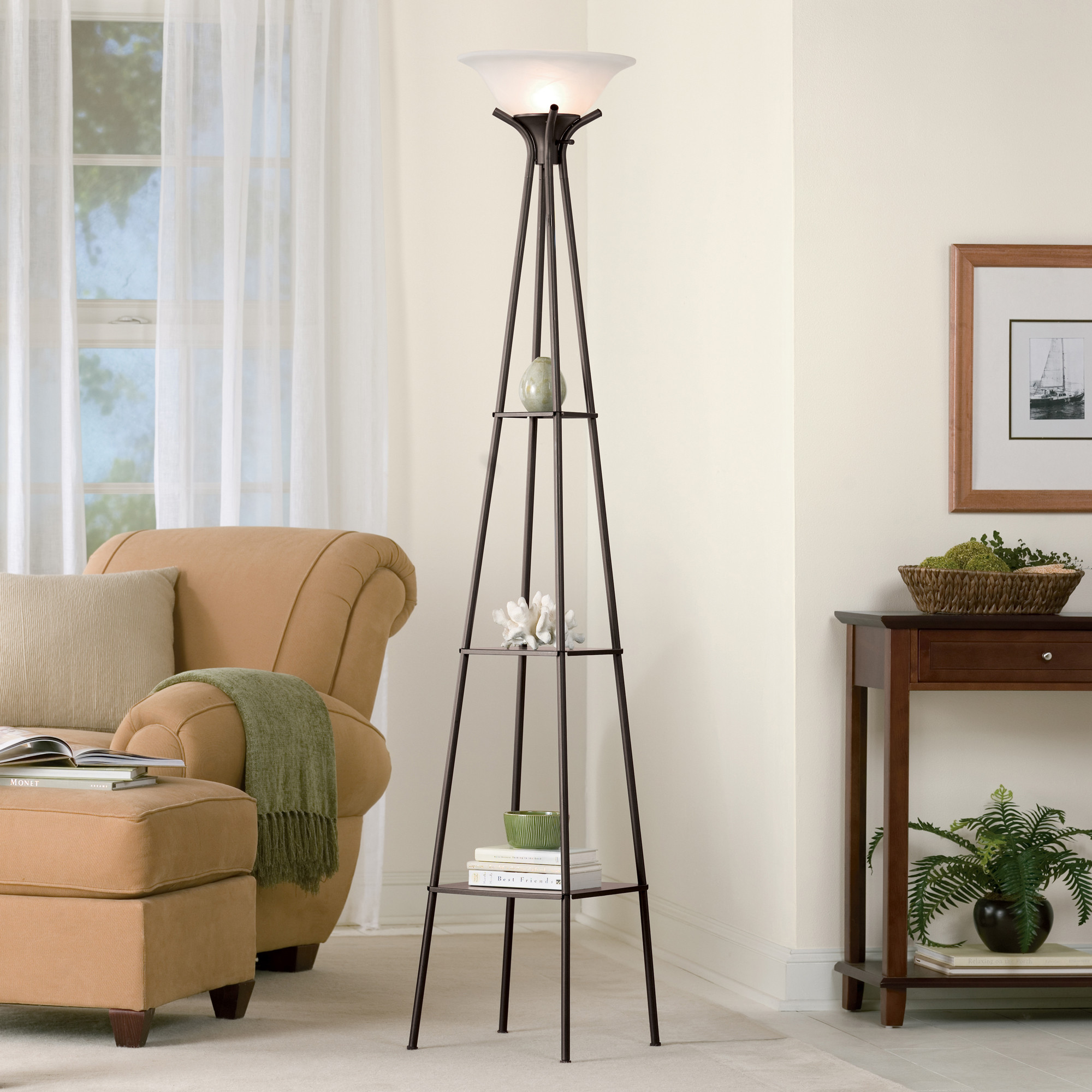 Tall Living Room Lamps
 Tall Modern Floor Lamp Charcoal Finish Shelf Light Living