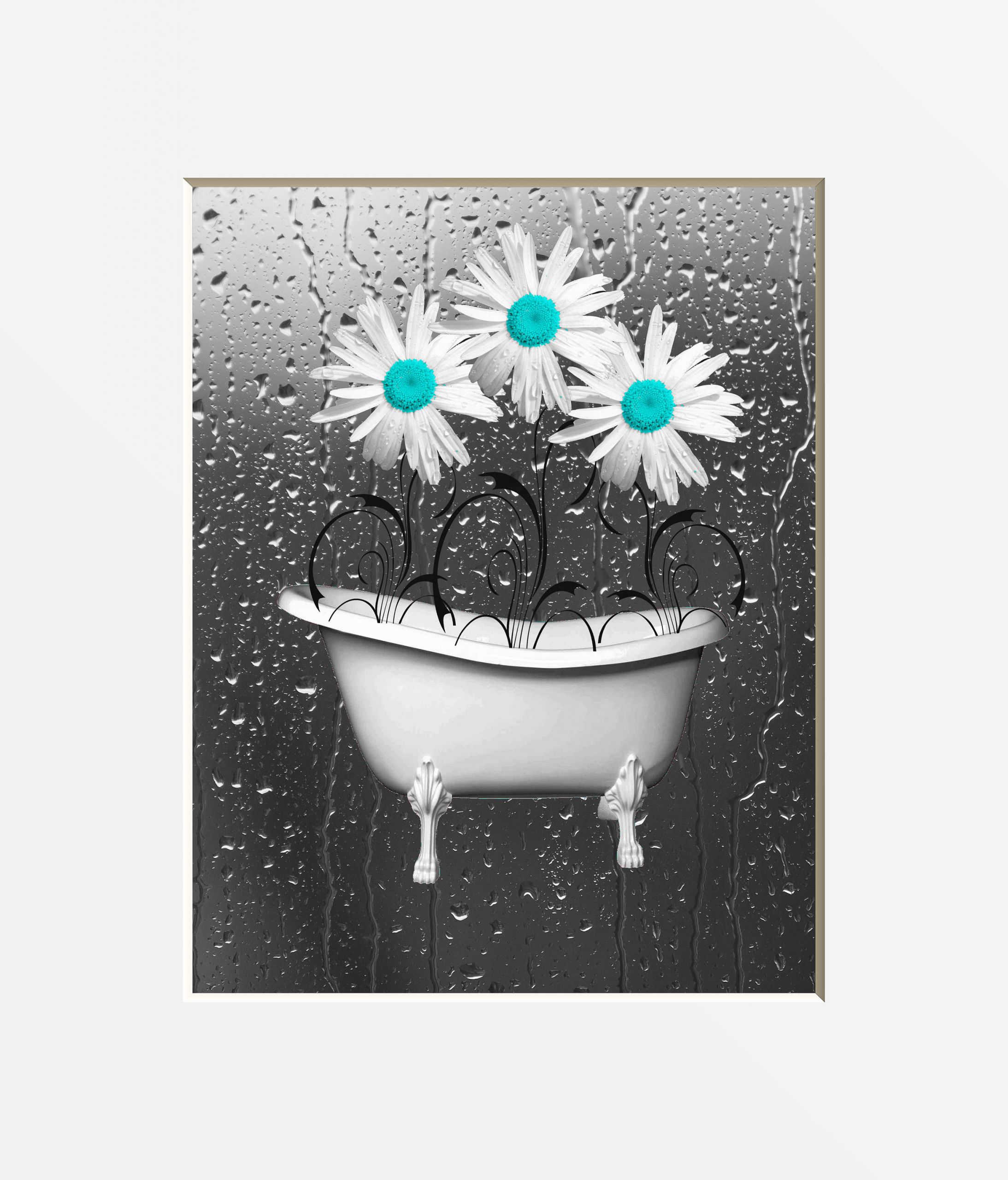 Teal Bathroom Decor
 Teal Gray Bathroom Wall Art Teal Daisy Flowers Bathtub