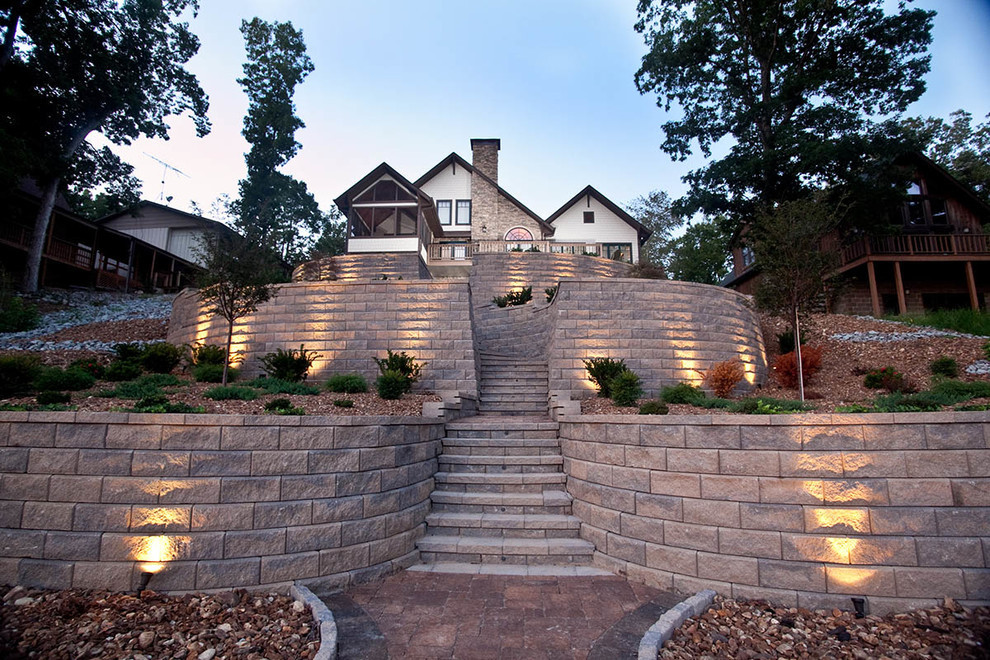Terrace Landscape Retaining Wall
 Terraced Retaining Wall with Stairs and Accent Lighting