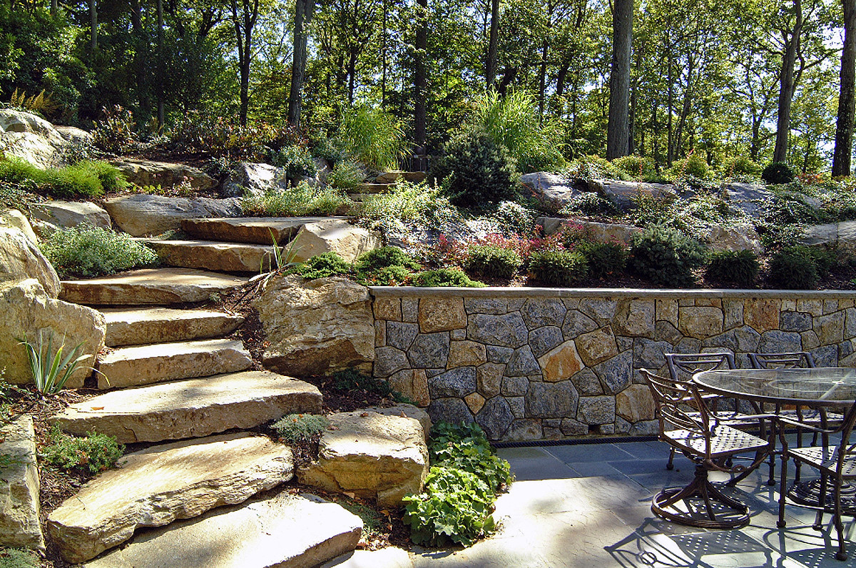 Terrace Landscape Retaining Wall
 Natural Boulder Step Creations