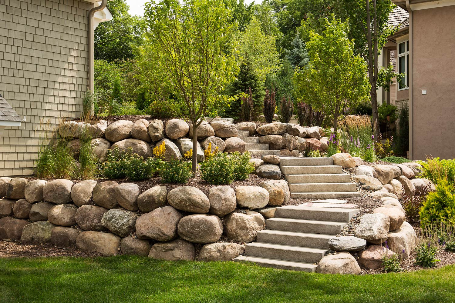 Terrace Landscape with Boulders Awesome Boulder Wall Landscaping In Minneapolis Mn