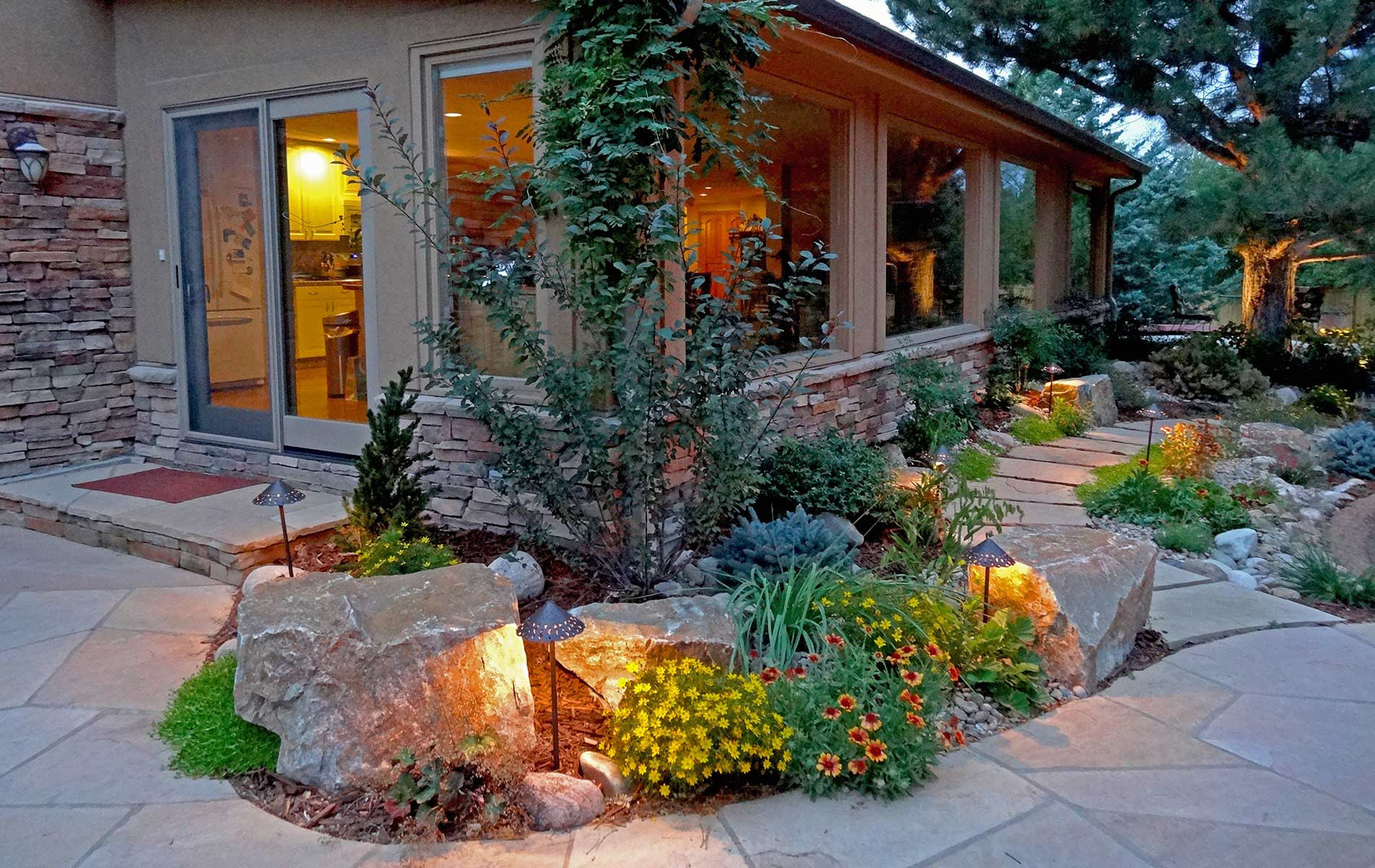Terrace Landscape With Boulders
 Rustic Ranch in Greenwood Village by Mile High Landscaping