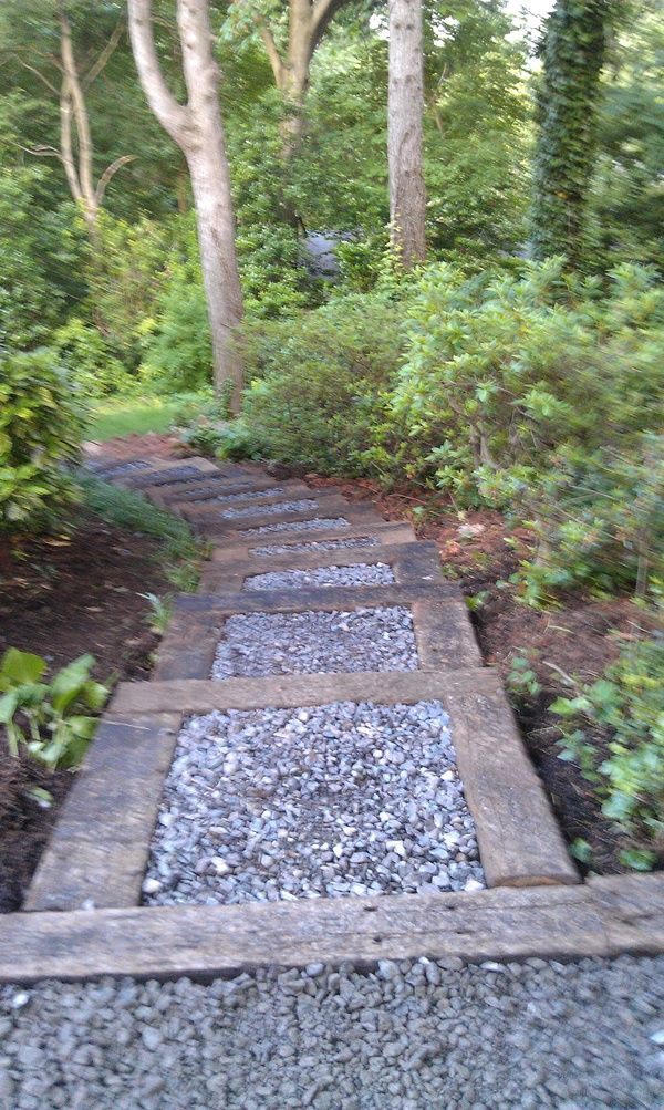 Terrace Landscape With Railroad Ties
 Walkway with stone and railroad ties