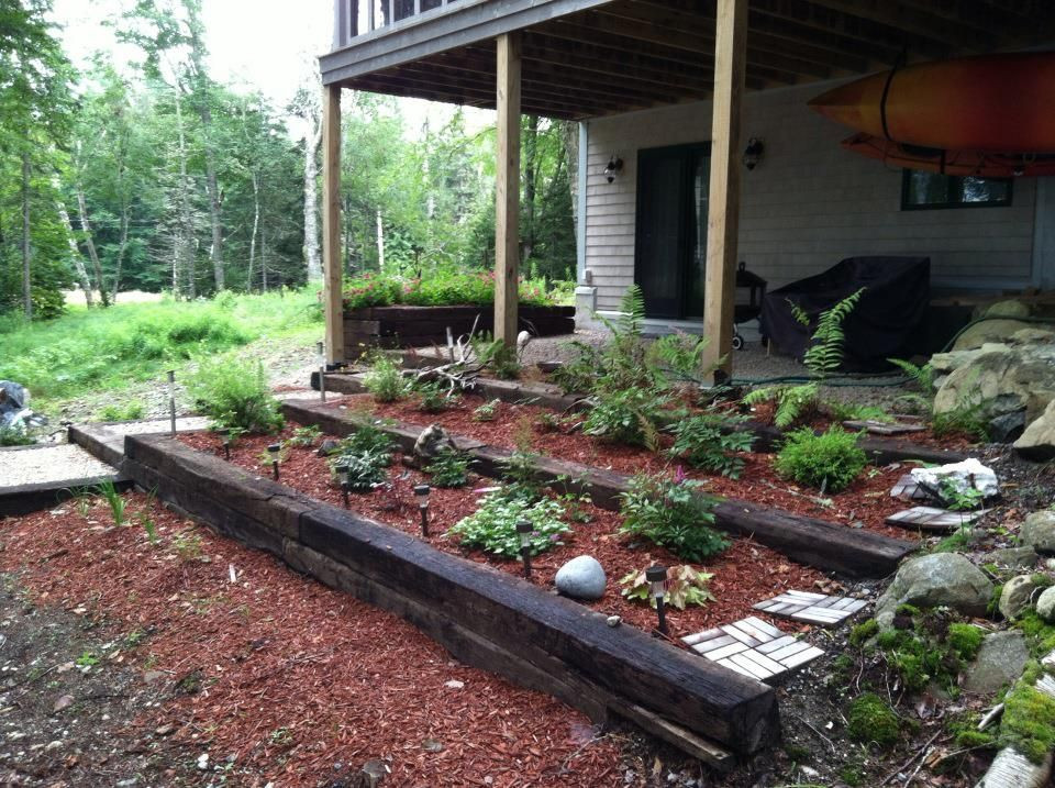 Terrace Landscape With Railroad Ties
 Railroad ties for tiered garden bed