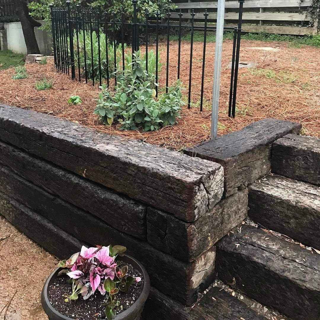 Terrace Landscape With Railroad Ties
 We love replacing old cinderblock with railroad ties It s