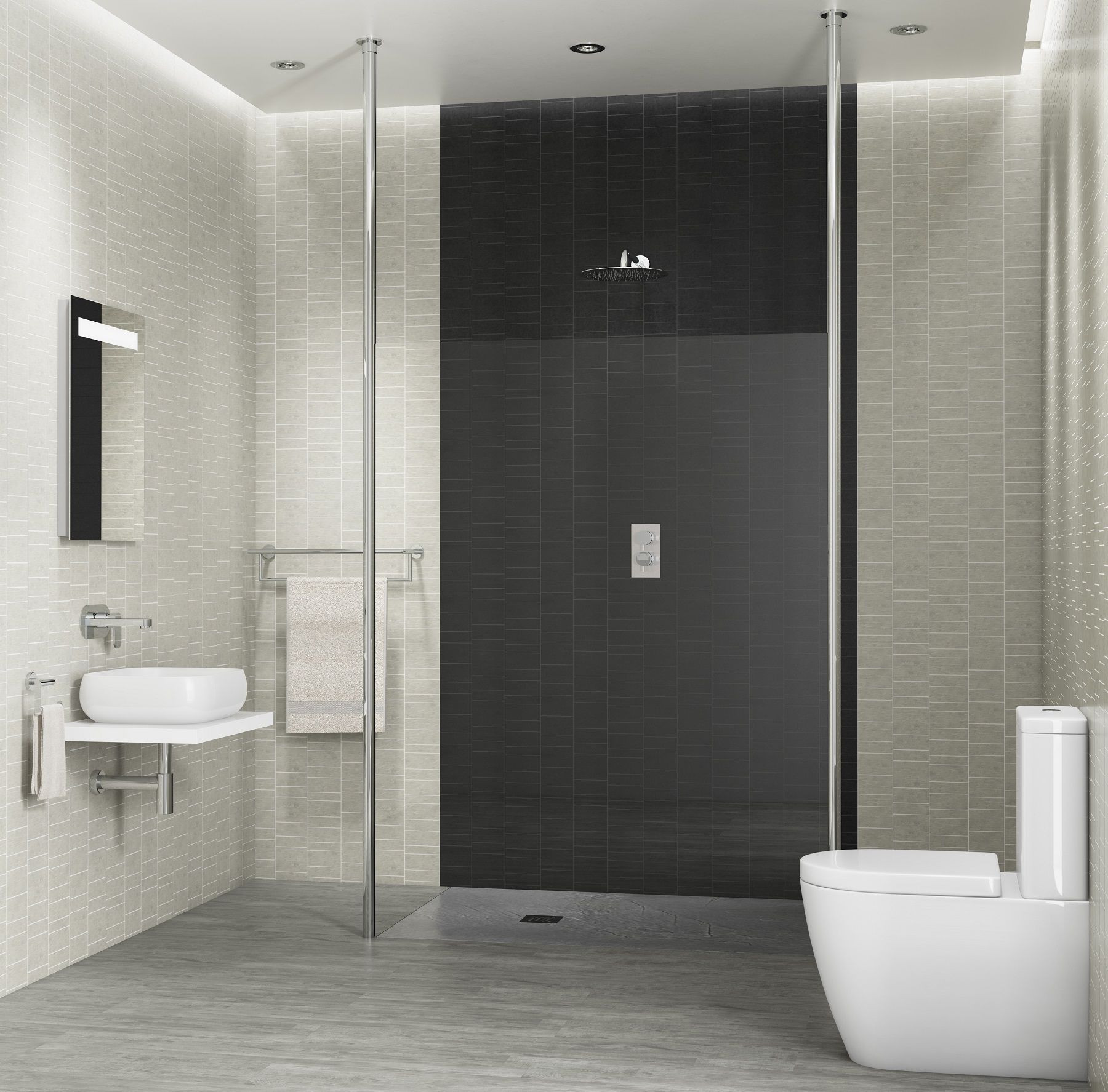 Tile Board For Bathrooms
 Black Stone Tile Effect PVC Cladding Bathroom Shower Wall