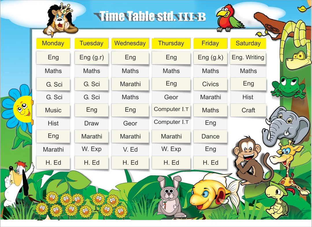 Time Table For Kids
 Sunita Children Timetable design