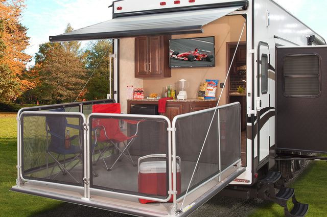 Toy Hauler With Outdoor Kitchen
 45 best Fifth Wheel Toy Hauler Patio images on Pinterest