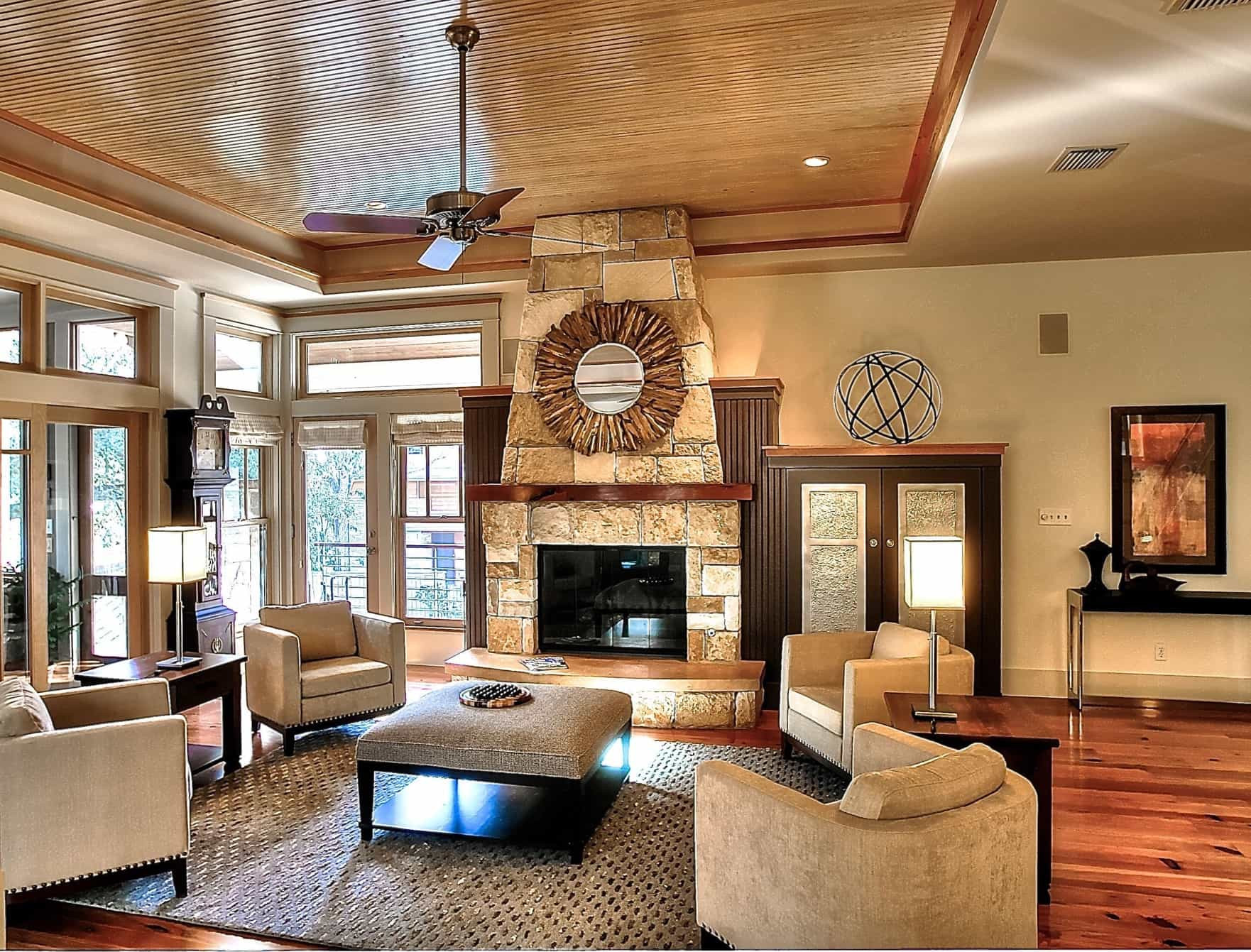 Tray Ceiling Ideas Living Room
 Tray Ceiling And Stone Fireplace For Modern Living Room