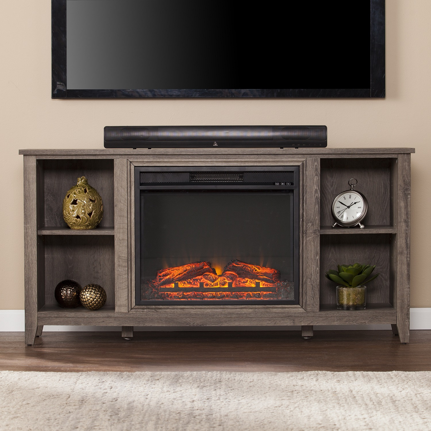 Tv Electric Fireplace
 55 1 2" Parkdale Electric Fireplace TV Stand Mocha Gray