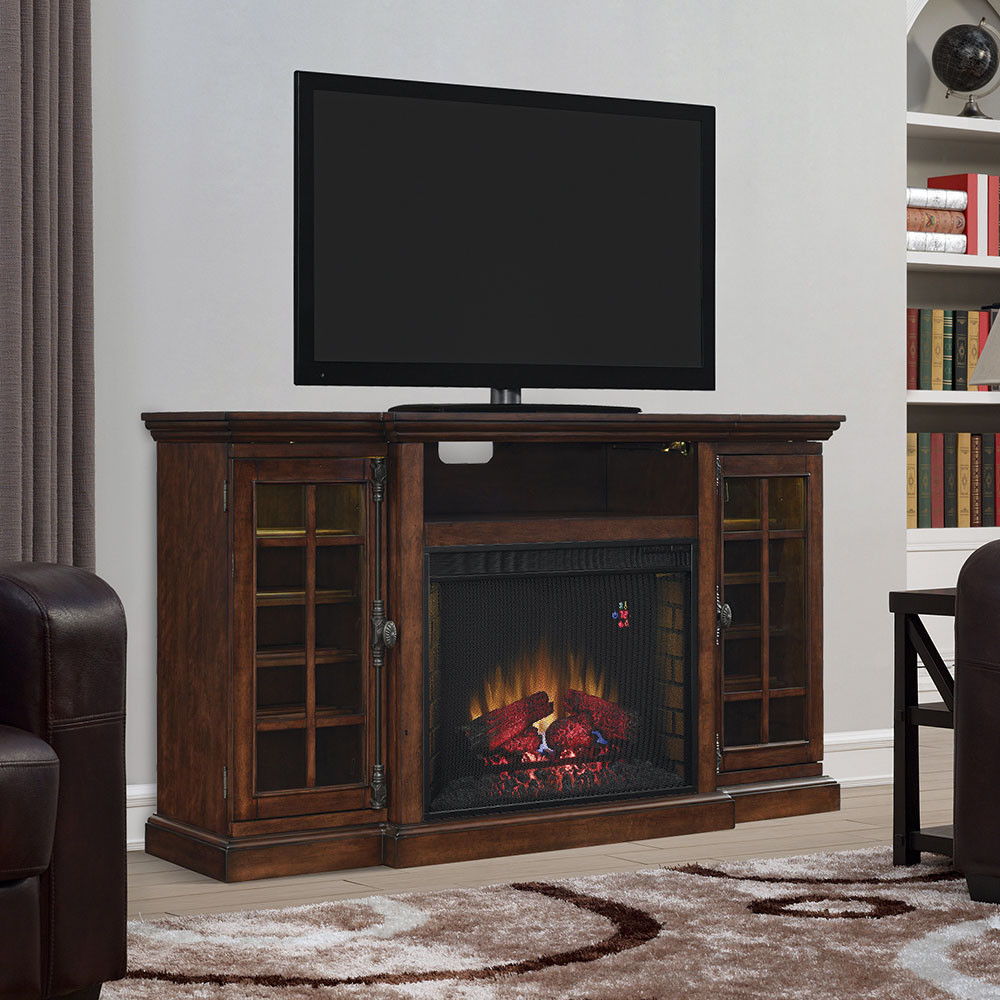 Tv Electric Fireplace
 Triple Function Electric Fireplace TV Stand in Cherry