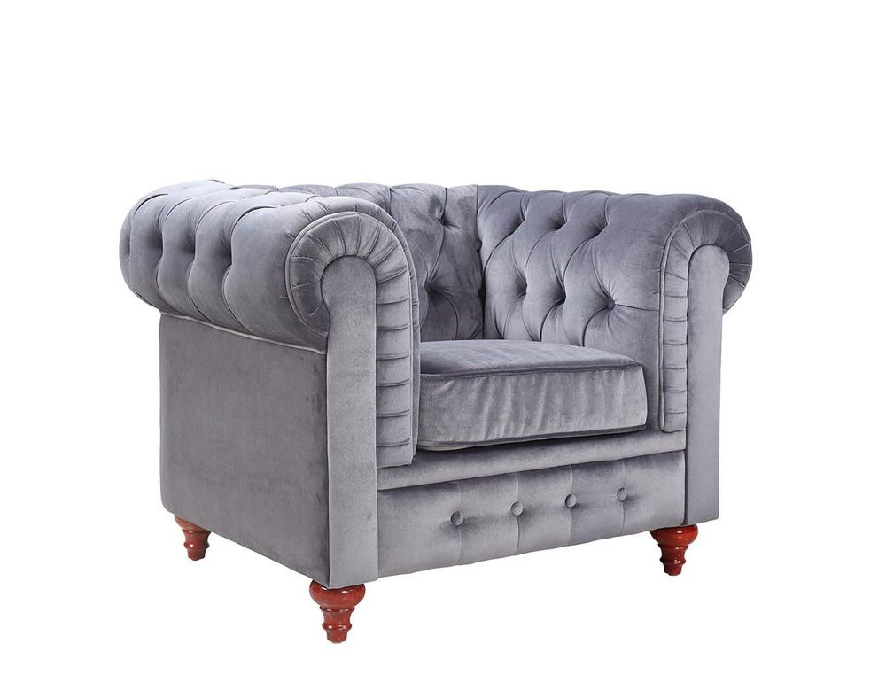Velvet Living Room Chairs
 Modern Chesterfield Grey Velvet Accent Chair Tufted